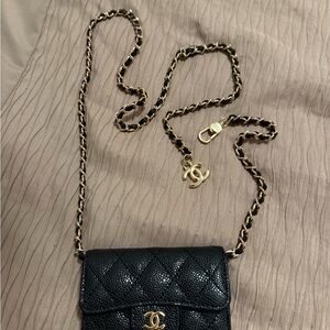 Black Quilted Leather Chain/Belt Wallet